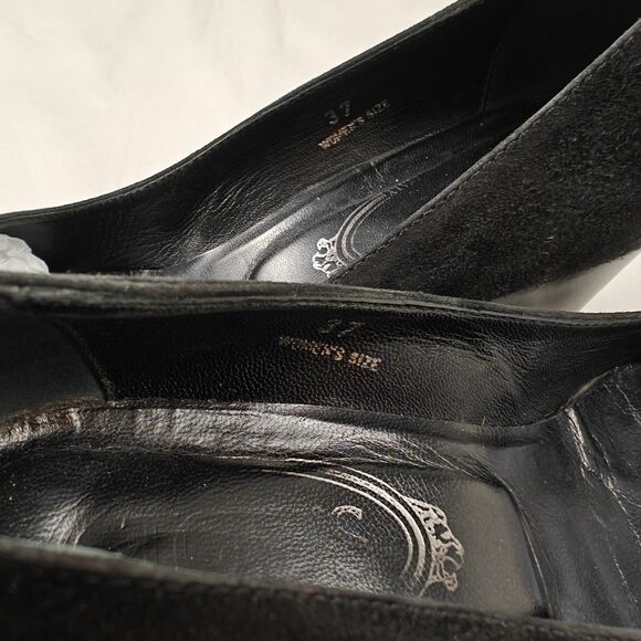 Tod’s Zeppa Decolette Women’s Wedge Pump Sz 37 Black Suede Patent Leather Heel - Picture 8 of 8